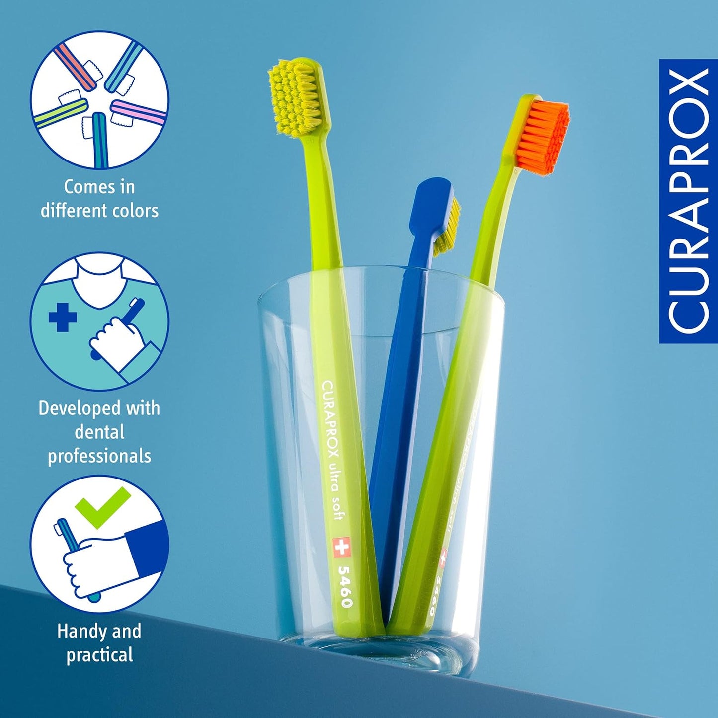 Curaprox Toothbrush CS 5460 Ultra-Soft, 3 Pack - Ultra Soft Toothbrush for adults with 5460 CUREN Bristles - Curaprox Manual Toothbrush