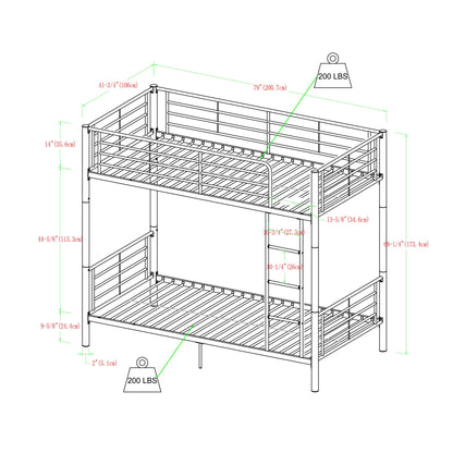 Walker Edison Elodie Urban Industrial Twin over Twin Metal Bunk Bed, Twin over Twin, White