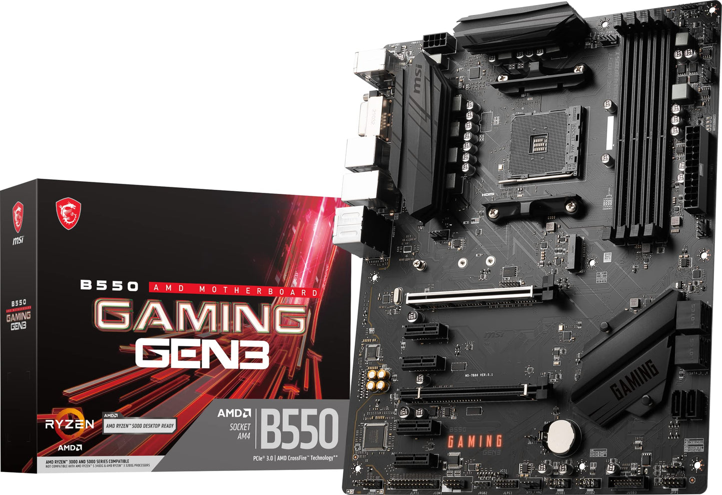 MSI B550 Gaming GEN3 Gaming Motherboard (AMD AM4, DDR4, PCIe 3.0, SATA 6Gb/s, M.2, USB 3.2 Gen 1, HDMI, ATX, AMD Ryzen 5000/4000 Series Processors)