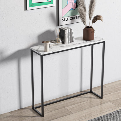 Tilly Lin Modern Accent Faux Marble Console Table, Black Metal Frame, for Hallway Entryway Living Room, Entrance Hall Furniture, Carrara…