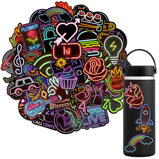 Waterproof Vinyl Stickers Pack for Laptop Water Bottle Party Supplies(50Pcs Neon Style)