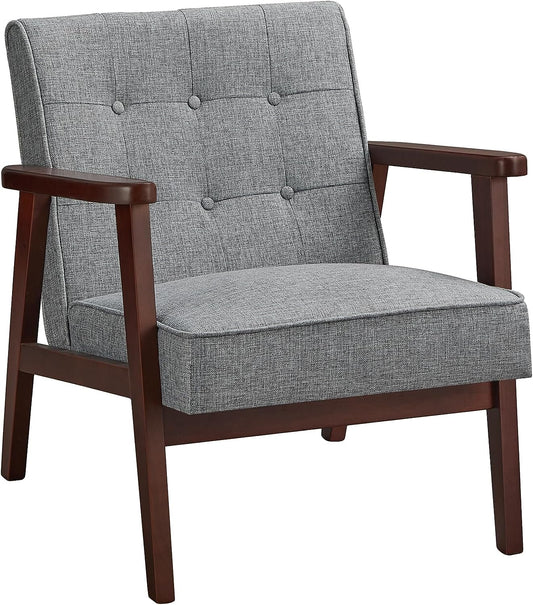 SONGMICS Accent Leisure Chair, Mid-Century Modern Arm Chair with Solid Wood Armrests and Legs, 1-Seat Cushioned Sofa for Living Room Bedroom Balcony Studio, Light Gray ULAC001G01