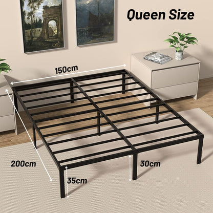 SPNOR 35CM Metal Platform Bed Frame Queen Bed Frame, Steel Slat Support,Mattress Foundation, No Box Spring Needed,Easy Assembly, Storage Space Under The Bed-Queen Size Bed Frame