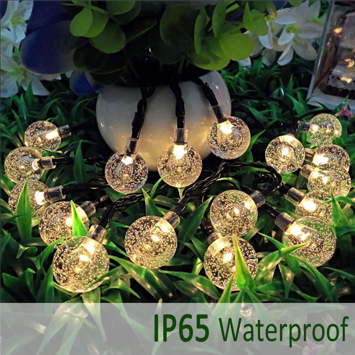 Sulfar Solar String Lights Outdoor, 30 LED Crystal Ball Fairy Waterproof Powered for Garden, Home, Party, Gazebo, Lawn, Patio (Warm White)