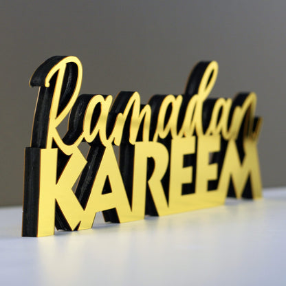 E World | Wooden Acrylic Islamic Tabletop Decors | Ramadan Kareem and Eid Mubarak Decoration | Islamic Muslim Gifts | Ramadan Eid Decoration | (Ramadan Kareem-1, Gold)