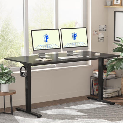 Flexispot 55 X 28 Inches Electric Stand Up Metal Desk Workstation, Whole Piece Desk Board Home Office Computer Standing Table Height Adjustable Desk Black Frame and 55 Black Top