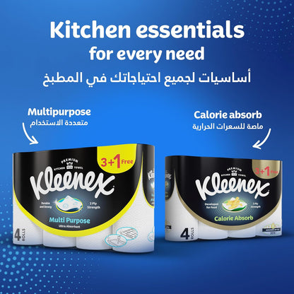 Kleenex Multi Purpose Kitchen Tissue Paper Towel, 2 PLY, 1 Roll x 90 Sheets, Absorbent Towels for all Surfaces