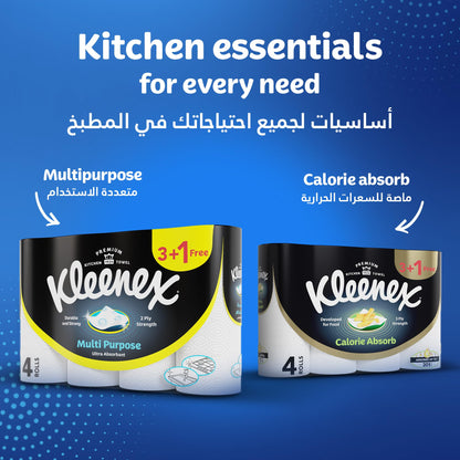 Kleenex Multi Purpose Kitchen Tissue Paper Towel, 2 PLY, 4 Rolls x 40 Sheets, Absorbent Towels for all Surfaces