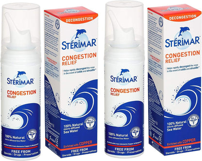 Sterimar Nasal Spray - Congestion Relief - Natural Sea Water with Copper & Magnesium - 100ml - Pack of 2