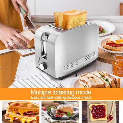 Toaster 2 Slice, Stainless Steel Bread Toasters, 7-Shade Settings, Reheat, Defrost, Cancel Function, with Removal Crumb Tray