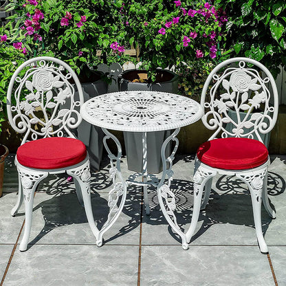 Yulan Outdoor Patio Bistro Sets 3 Piece cast Aluminum Patio Furniture Outdoor Garden Aluminum Rust Proof Tables and Chairs White bistro Set with removable Cushion 0267