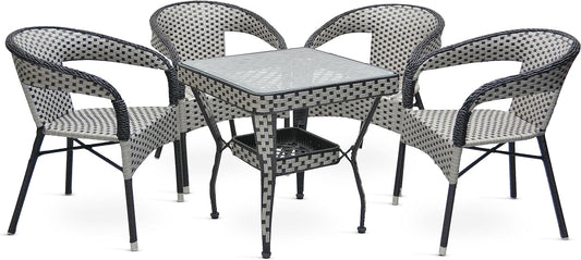 Rattan Set MH-RC-209-Gr-Blk 1+4 Rattan set- Table and Chairs Set- 1 Modern Round Table Chairs for Outdoor & Indoor area- Dining Room- Kitchen- Coffeeshop, Home Garden etc- (Grey,Blk)