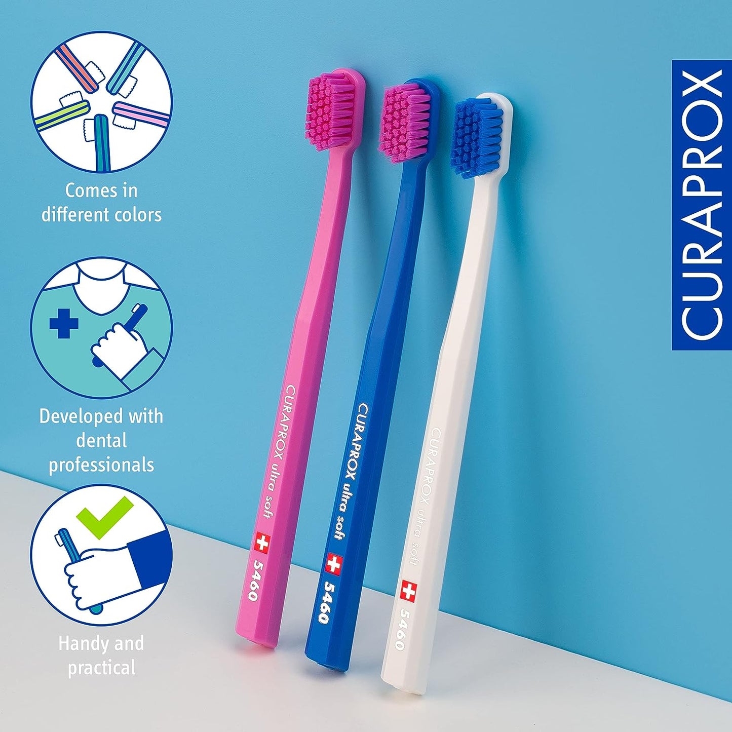 Curaprox Toothbrush CS 5460 Ultra-Soft, 3 Pack - Ultra Soft Toothbrush for adults with 5460 CUREN Bristles - Curaprox Manual Toothbrush