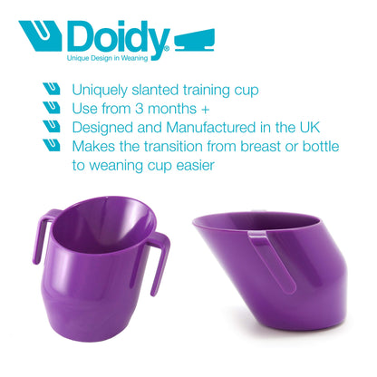 Doidy Cup - Training Sippy Cups for Toddler Cup & Babies - Unique Slanted Design Two Handles Baby Cup - Great Weaning Cup for Milk, Water & Juice - Use from 3-6 Months to Toddler (Purple)