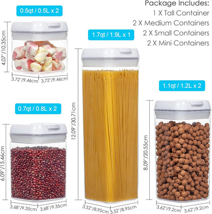 Vtopamrt Airtight Food Storage Containers Set with Lock Lids-Set of 7,Kitchen & Pantry Organization Plastic Storage Jar for Cereal, Flour Labels & Marker,BPA Free & Stackable Design