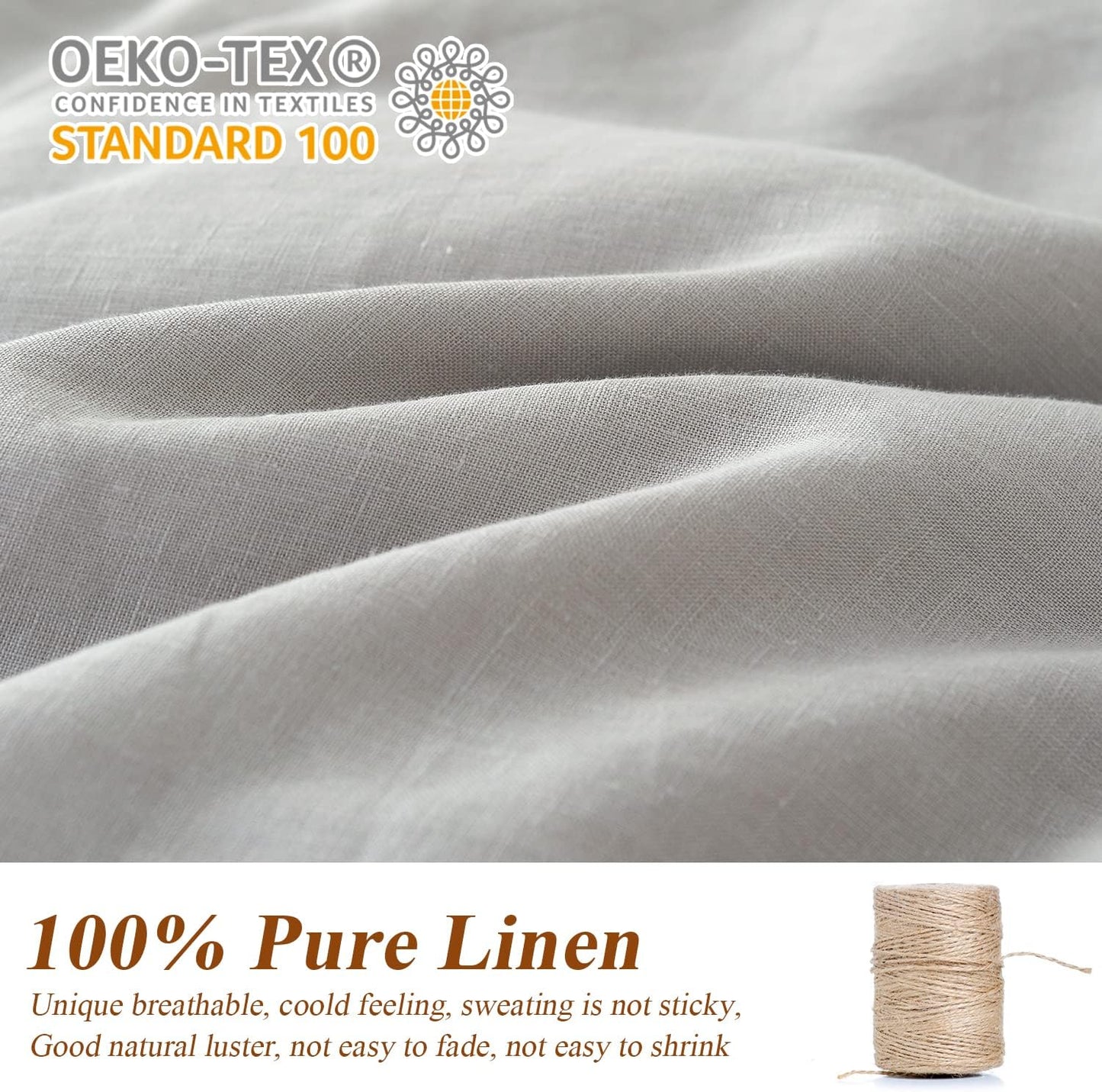 Simple&Opulence 100% Linen Duvet Cover Set with Washed-French Flax-3 Pieces Solid Color Basic Style Bedding Set-Breathable Soft Comforter Cover with 2 Pillowshams(King,Linen)