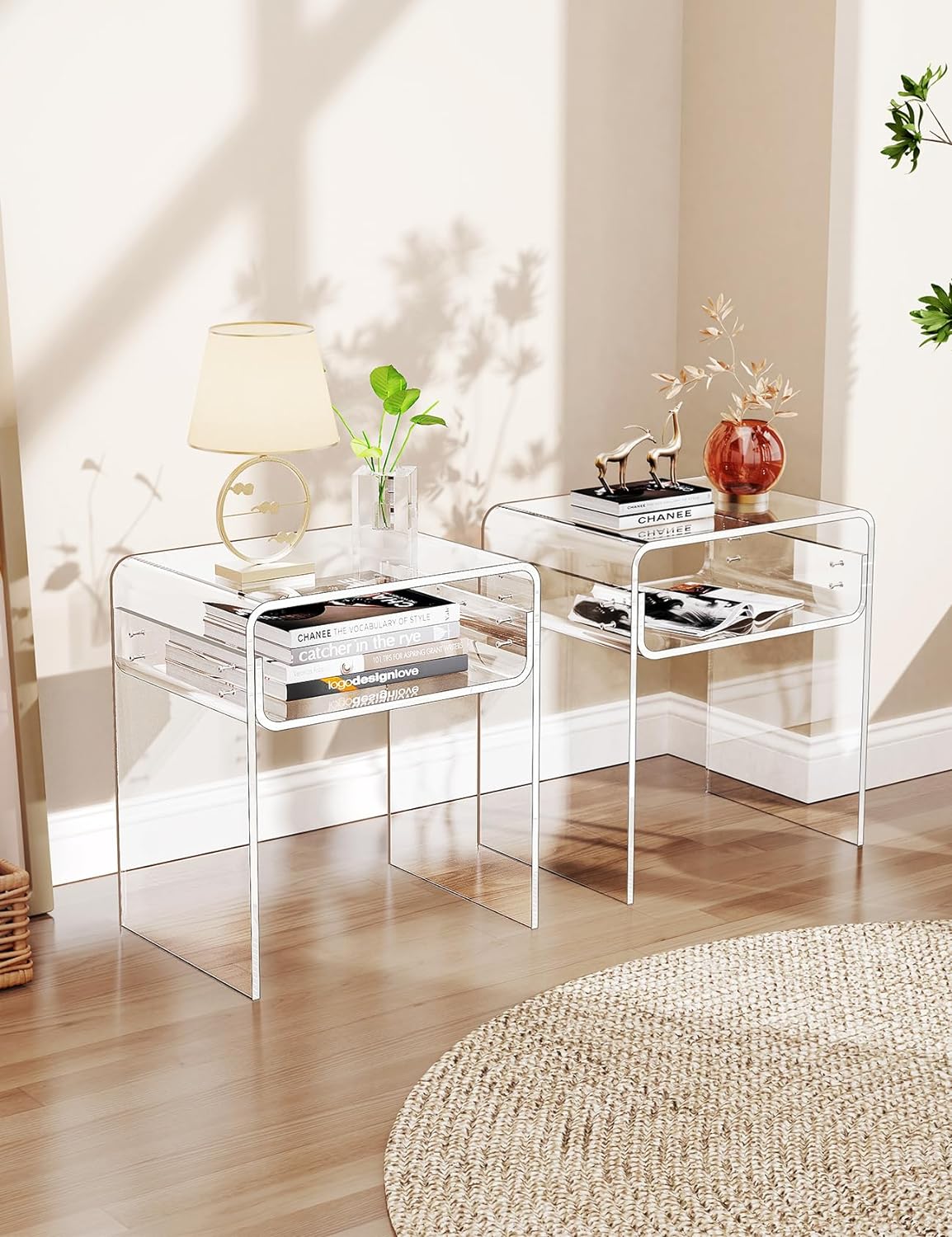 solaround Acrylic Side Table, Nightstand U-Shaped Bedside Table for Bedroom Living Room, 30 * 40 * 50cm, Clear