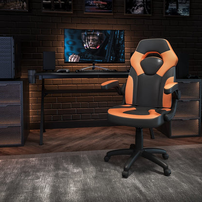 Flash Furniture X10 Gaming, Racing Office Ergonomic Computer PC Adjustable Swivel Chair with Flip-up Arms, Gray/Black LeatherSoft