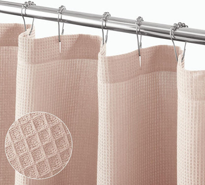 mDesign Cotton Waffle Weave Fabric Shower Curtain - for Bathroom Showers and Bathtubs - Hotel Quality - Machine Washable - Farmhouse Style - 72x72 Inch Cream/Beige