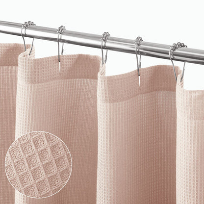 mDesign Cotton Waffle Weave Fabric Shower Curtain - for Bathroom Showers and Bathtubs - Hotel Quality - Machine Washable - Farmhouse Style - 72x72 Inch Cream/Beige