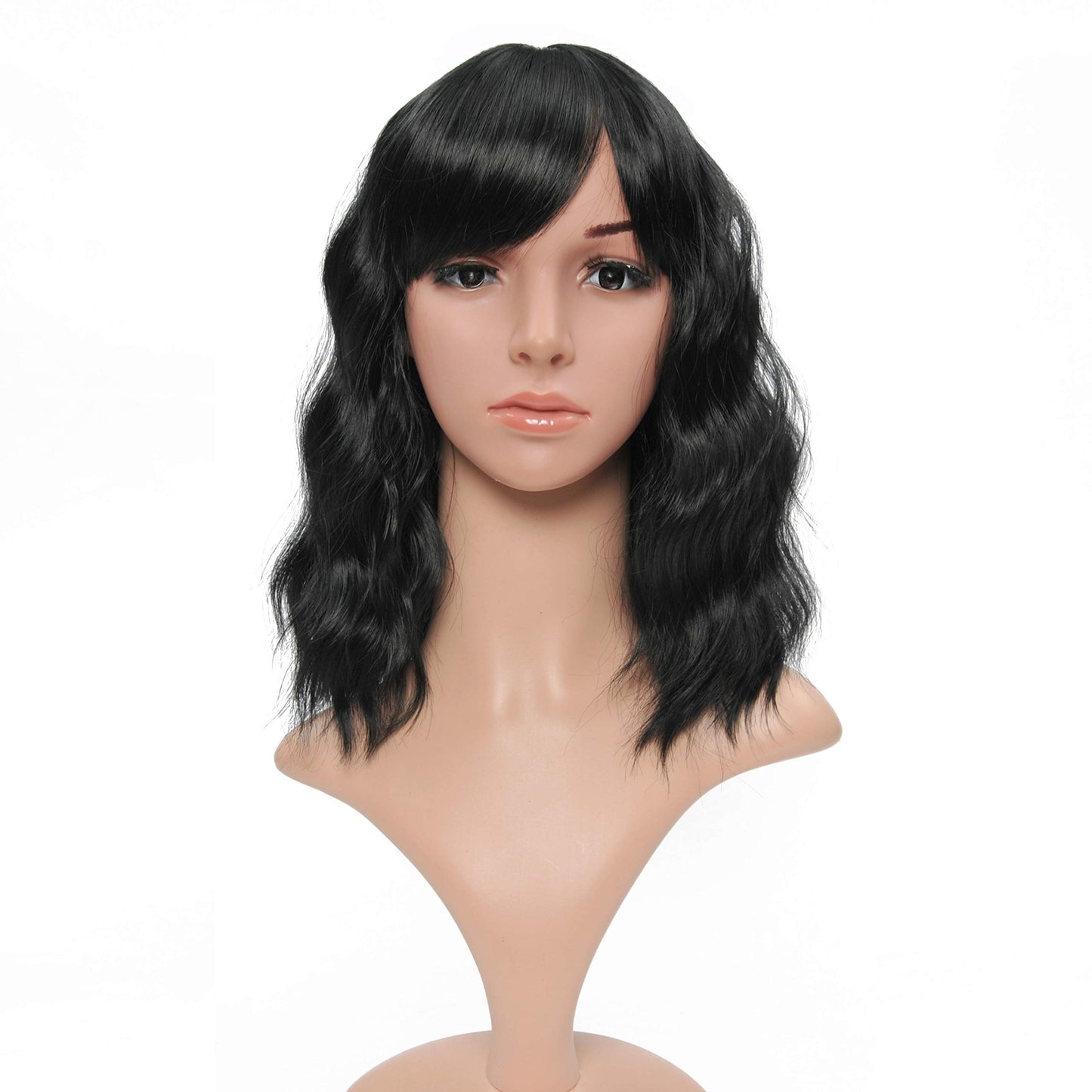 VCKOVCKO Ombre Color Natural Wavy Bob Wig With Air Bangs Short Bob Wigs Women's Shoulder Length Wigs Black to Pink Purple Curly Wavy Synthetic Cosplay for Girl Colorful Wigs(12",Black to WineRed)