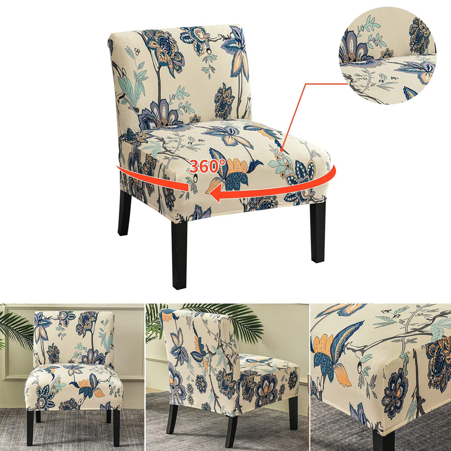 Eco-Ancheng Armless Chair Slipcover Washable Armless Chair Covers Removable Slipcover for Armless Chair Non-Slip Sofa Couch Covers Furniture Protector for Dining Living Room Armless Accent Chair