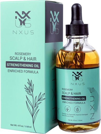 NXUS 118ml Large Rosemary Oil For Hair Growth With Scalp Massager & Derma Roller (0.25mm) To Stop Hair Fall & Receding Hair Line Scalp & Hair Strengthening Oil 100%Organic & Natural Hair Growth Serum