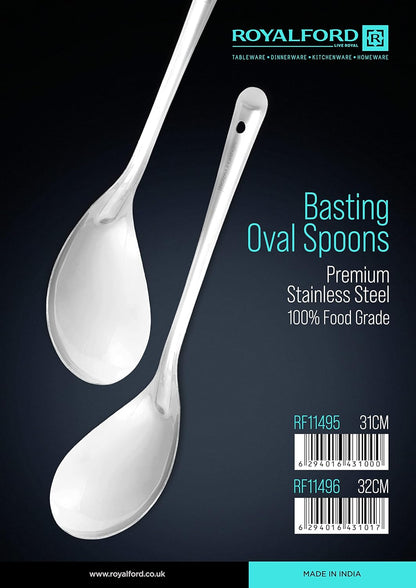 Royalford 31 CM Stainless Steel Basting Oval Spoon- RF11495| Ideal for Cooking and Oval Food| Premium-Quality Oval Spoon, Food-Grade, Elegant and Lightweight Design| Silver