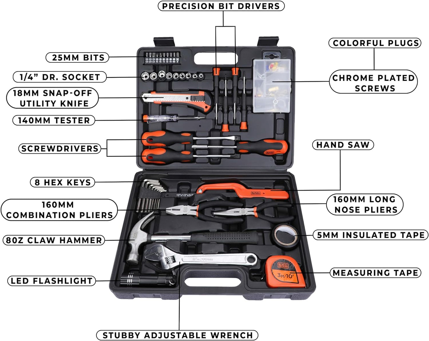 Black+Decker Professional Hand Tool Kit, Orange/Black, Bmt154C, 154 Pieces