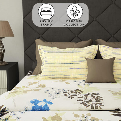 Story@Home Metro XL186 TC 100% CottonFloral1 Unit King Size Bedsheet With 2 Pillow Cover, Grey