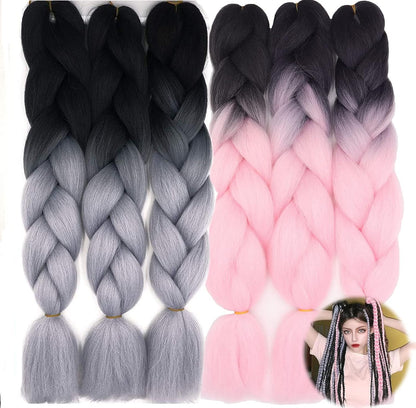 Synthetic Hair for Braiding, Jumbo Braids, Extension Afro Braids Crochet Twist, Heat Resistant 24 inch 3 Pcs(Sky Blue mix Light Puple)