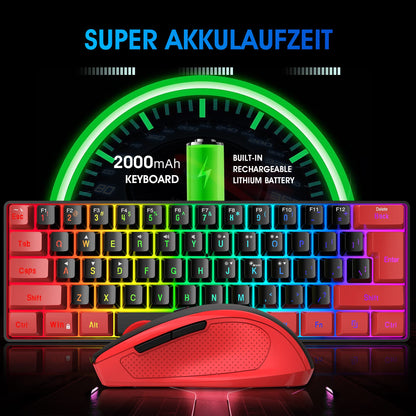 ROCK POW 60% Wired Gaming Keyboard, RGB Backlit Ultra-Compact Mini Keyboard, Waterproof Small Compact 61 Keys Keyboard for PC/Mac Gamer, Typist, Travel, Easy to Carry on Business Trip(Black-White)