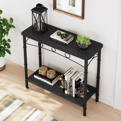 IDEALHOUSE 2024 New Console Table, 31.5" L x 11.8" W x 31.8" H Retro Sofa Table with Storage, 2 Tier Behind Couch Table for Living Room, Entryway, Hallway, Foyer-Black-Vintage Design and Versatile Use