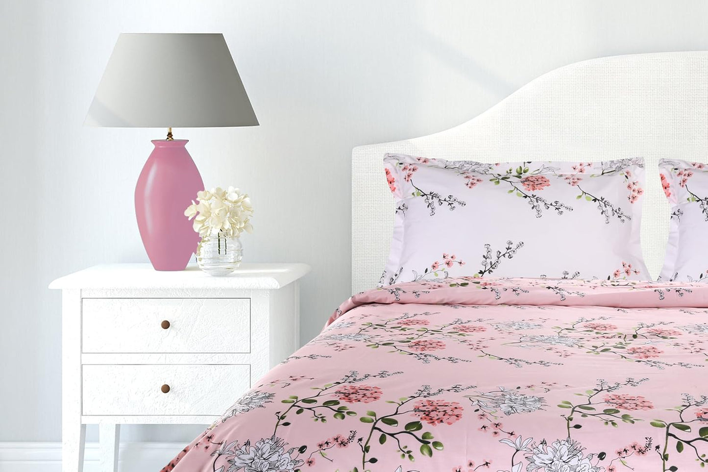 haus & kinder Victorian Summer Dream 100% Cotton Double Bedsheet with 2 Pillow Covers, 186 TC, Size 250 cm by 220 cm (Pink 1)