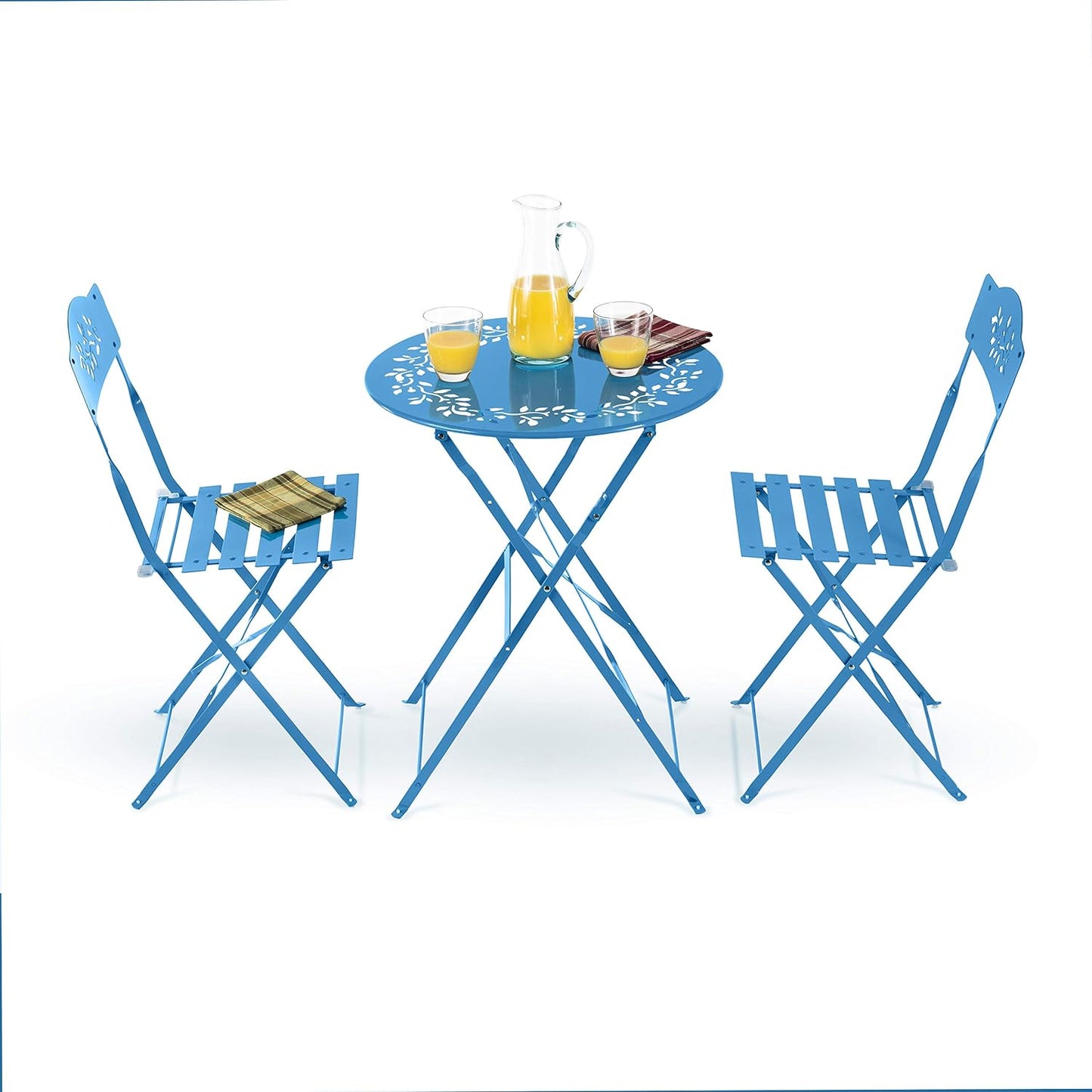 Alpine Corporation Indoor/Outdoor 3-Piece Bistro Set Folding Table and Chairs Patio Seating, Blue