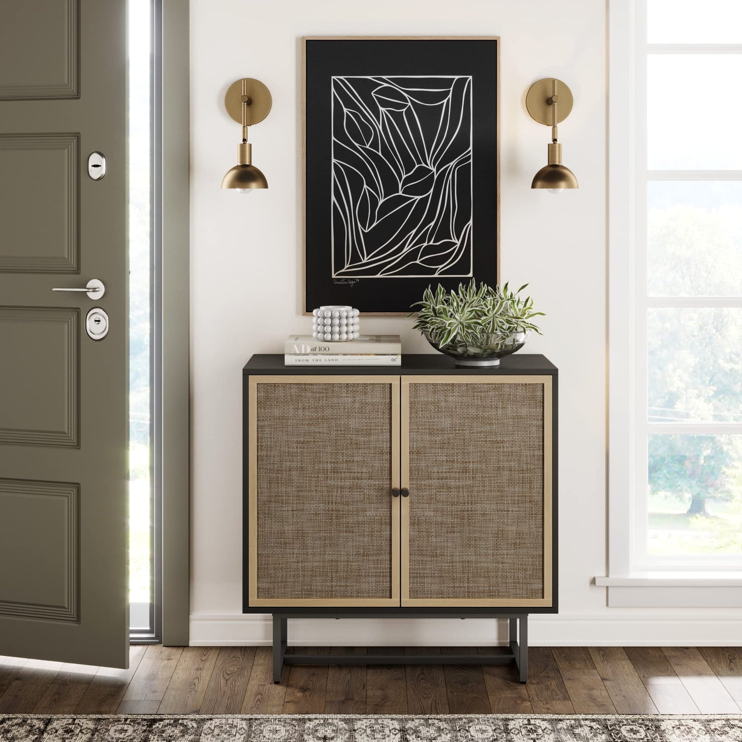 Nathan James Accent Boho Modern Free Standing Buffet Sideboard Hallway, Entryway, Dining Living Room, 1 Storage Cabinet, Beacon - Light Brown