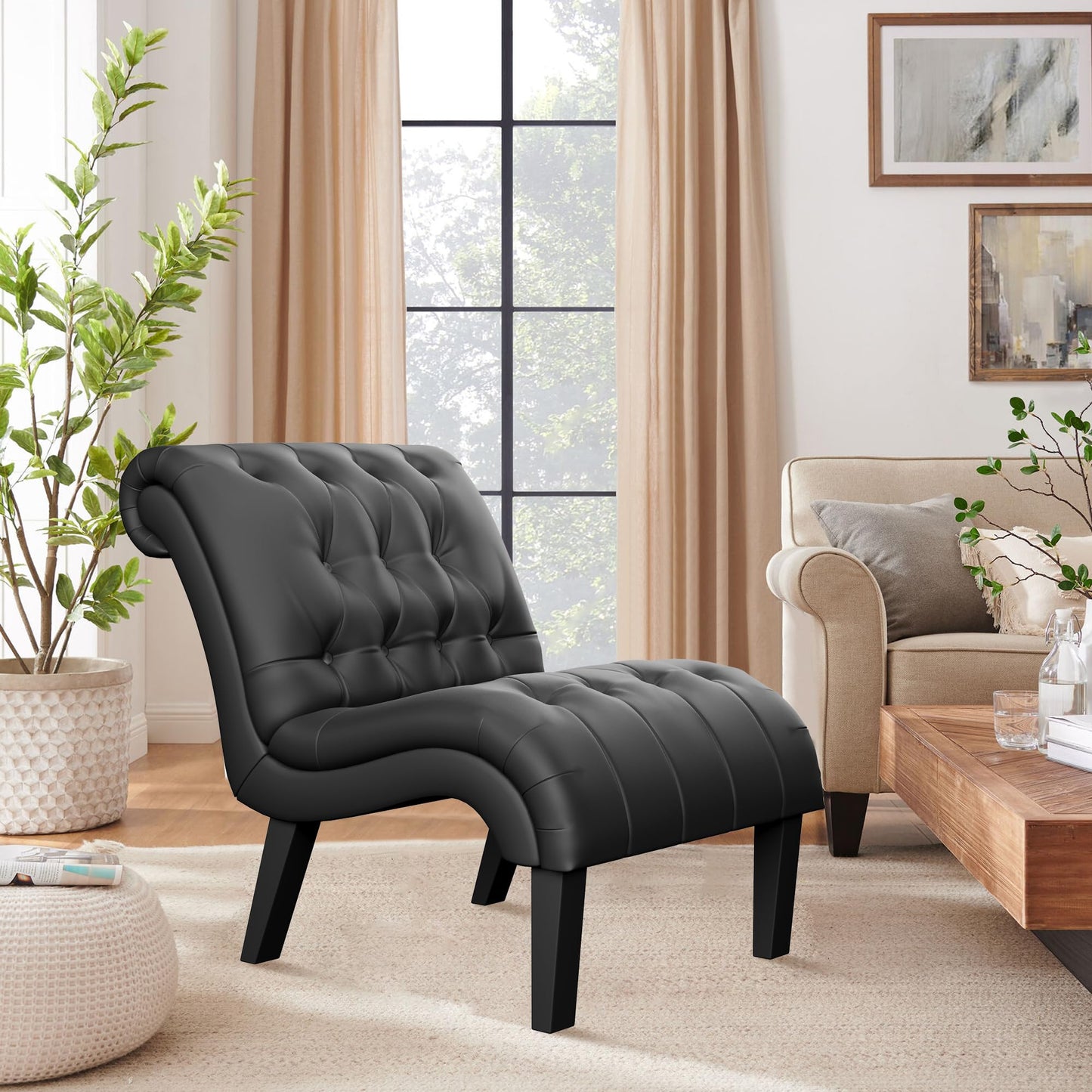 Yongqiang Accent Chair for Bedroom Modern Upholstered Living Room Chairs Armless Fabric Lounge Chair