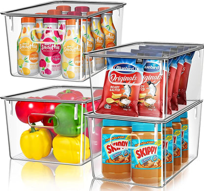 Clear Storage Bins With Lids, Plastic Storage Bins, Food Storage Organizer, Kitchen, Pantry and Fridge Organizers (Large 6 pack)