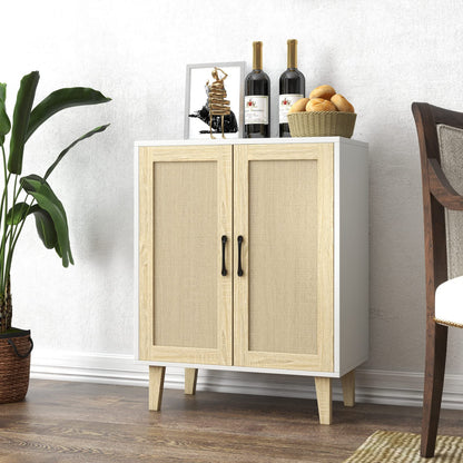 Panana Buffet Cabinet Sideboard with Rattan Decorated Doors Kitchen Storage Cupboard Accent Cabinet (White)