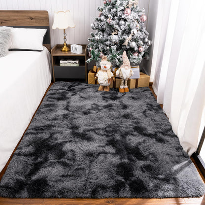 ASIinnsy Area Rugs Soft Fluffy Carpets For Living room Shaggy Rug Modern Area Rug For Bedroom Anti-Slip Rugs For Kids Room Indoor Home Decorative Carpet (Black Grey, 80 x 120cm)