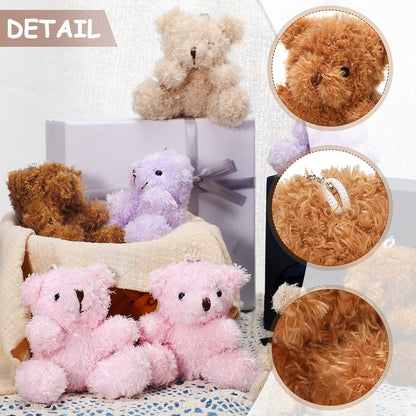 Plush Teddy Bear Pendant, Mini Plush Animal Soft Bear Doll Toys for Keychain Bag DIY Decorations, Birthday Wedding Graduation Gifts, Gift Box Filled Party Decorations (Brown, Apricot, Pink, Purple)