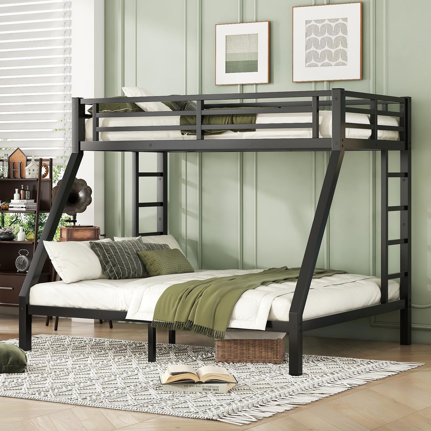 Bellemave Bunk Bed Full Over Queen, Heavy Duty Metal Bunk Bed Frame, Queen bunk Bed for Adults, Adult bunk beds Heavy Duty, Full XL Bunk Bed, Black