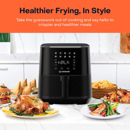 Nutricook Air Fryer Duo 2 by Caliber Brands, 8.5L Independently Controlled Dual Baskets, Air Fry, Bake, Roast, Broil, Reheat & Dehydrate, 6 Presets, AFD185, Black, 2400 Watts, 2 Year Warranty