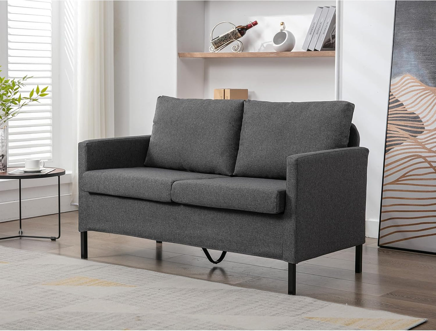 TYBOATLE 51" W Fabric Modern Comfy Loveseat Sofa Couch for Living Room, Upholstered Love Seats 2-Seater Furniture w/Iron Legs for Compact Small Space, Apartment, Bedroom, Dorm, Office (Dark Grey)