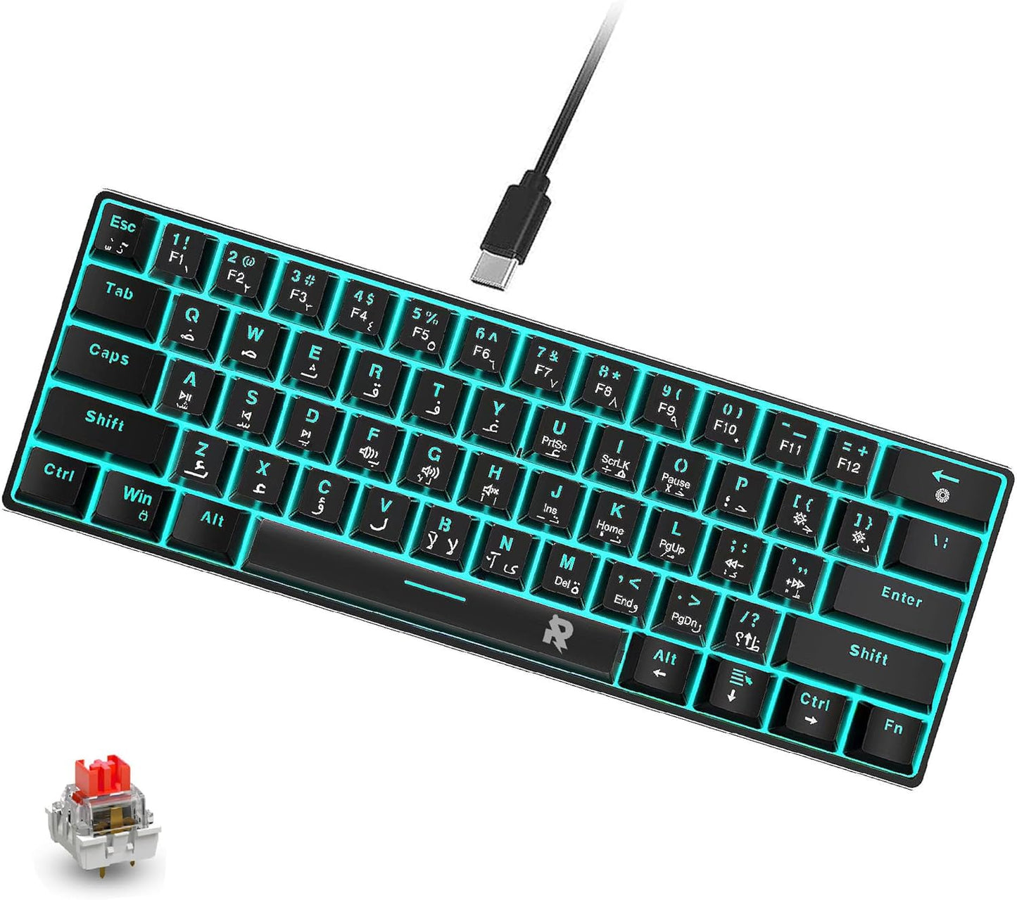 ROCK POW 60% Wired Gaming Keyboard, Small RGB Backlit Membrane Gaming Keyboard, Ultra-Compact Mini Waterproof Keyboard for PC Computer Gamer White and Black