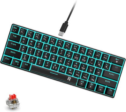 ROCK POW 60% Wired Gaming Keyboard, Small RGB Backlit Membrane Gaming Keyboard, Ultra-Compact Mini Waterproof Keyboard for PC Computer Gamer White and Black