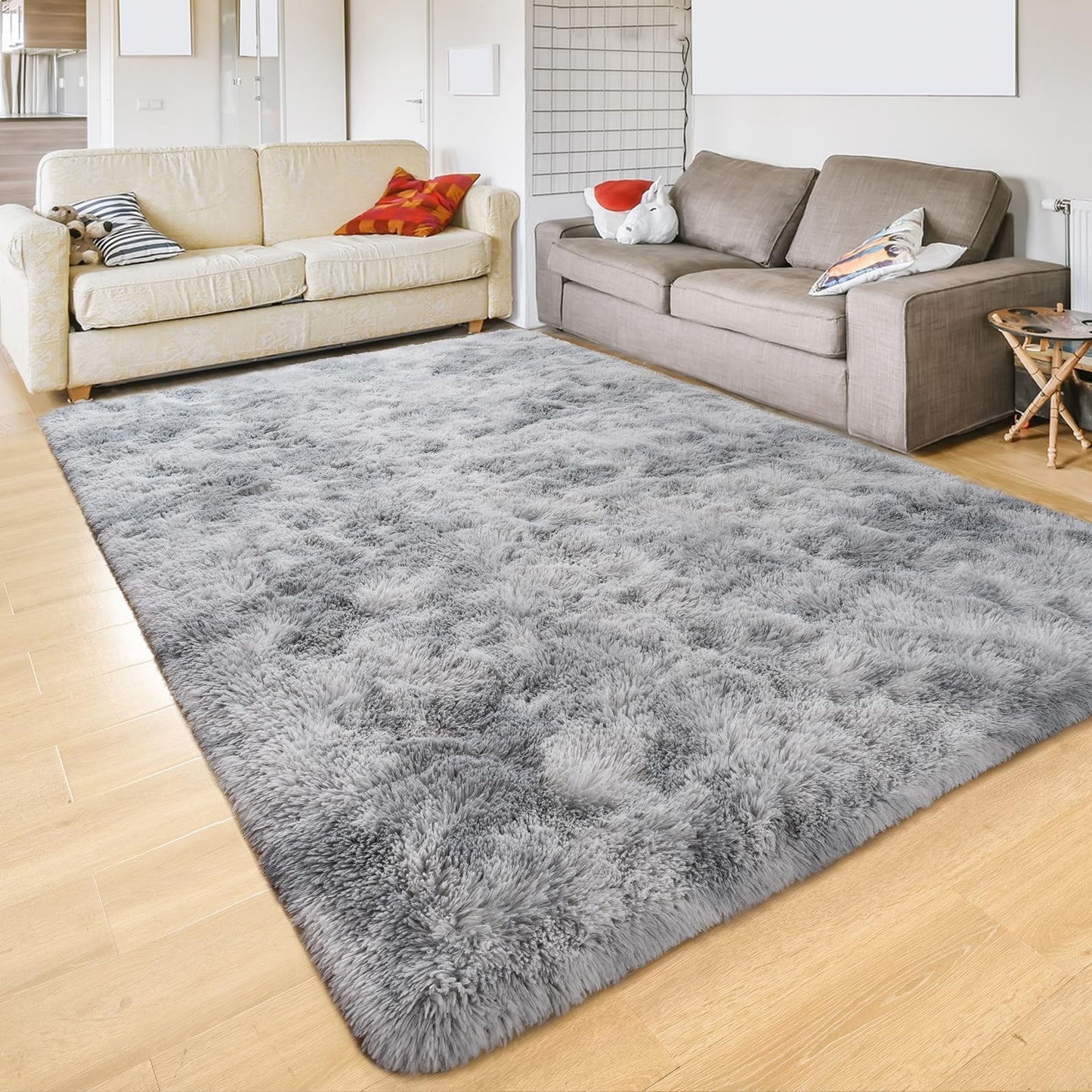 ASIinnsy Area Rugs Soft Fluffy Carpets For Living room Shaggy Rug Modern Area Rug For Bedroom Anti-Slip Rugs For Kids Room Indoor Home Decorative Carpet (Black Grey, 80 x 120cm)