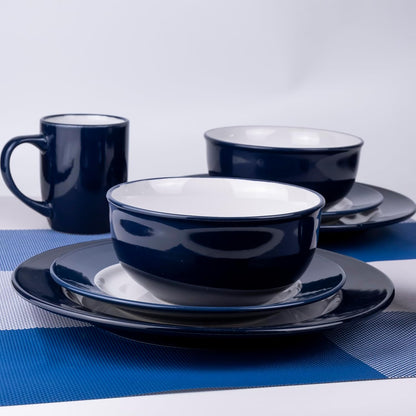 Bone China 16-Pieces Stoneware Dinnerware Set, Dinner Set, Kitchen Dinnerware Ceramic Crockery Set, Dinner Service Set for 4, 26cm Dinner Plate, 20cm Plate, Cereal Bowl, Mug CIRCLE BLUE