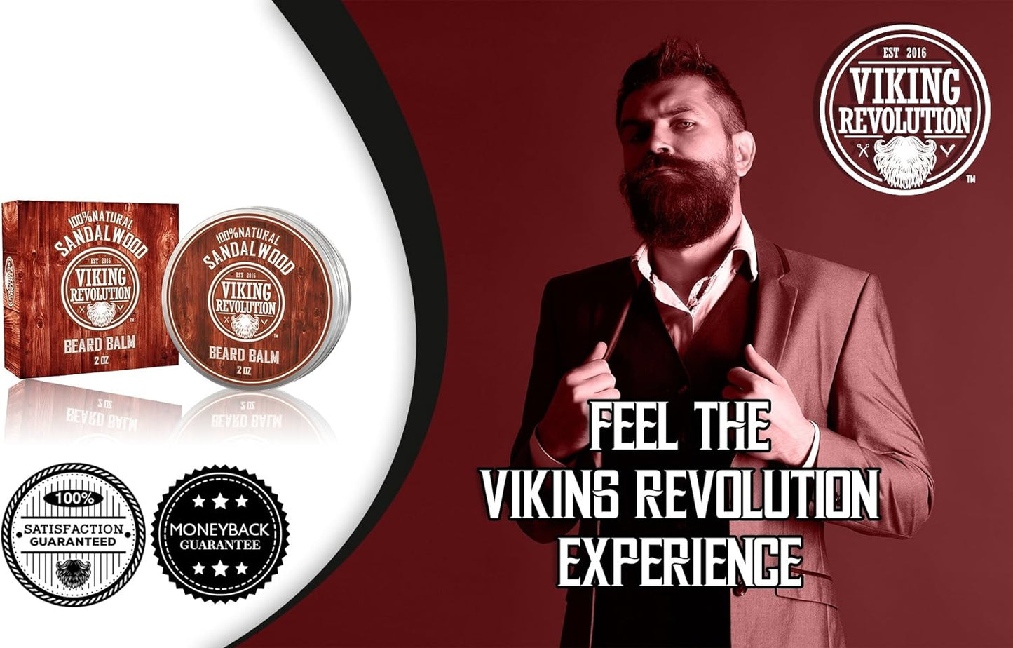 Viking Revolution Beard Balm with Sandalwood Scent and Argan & Jojoba Oils- Styles, Strengthens & Softens Beards & Mustaches - Leave in Conditioner Wax for Men (1 Pack)