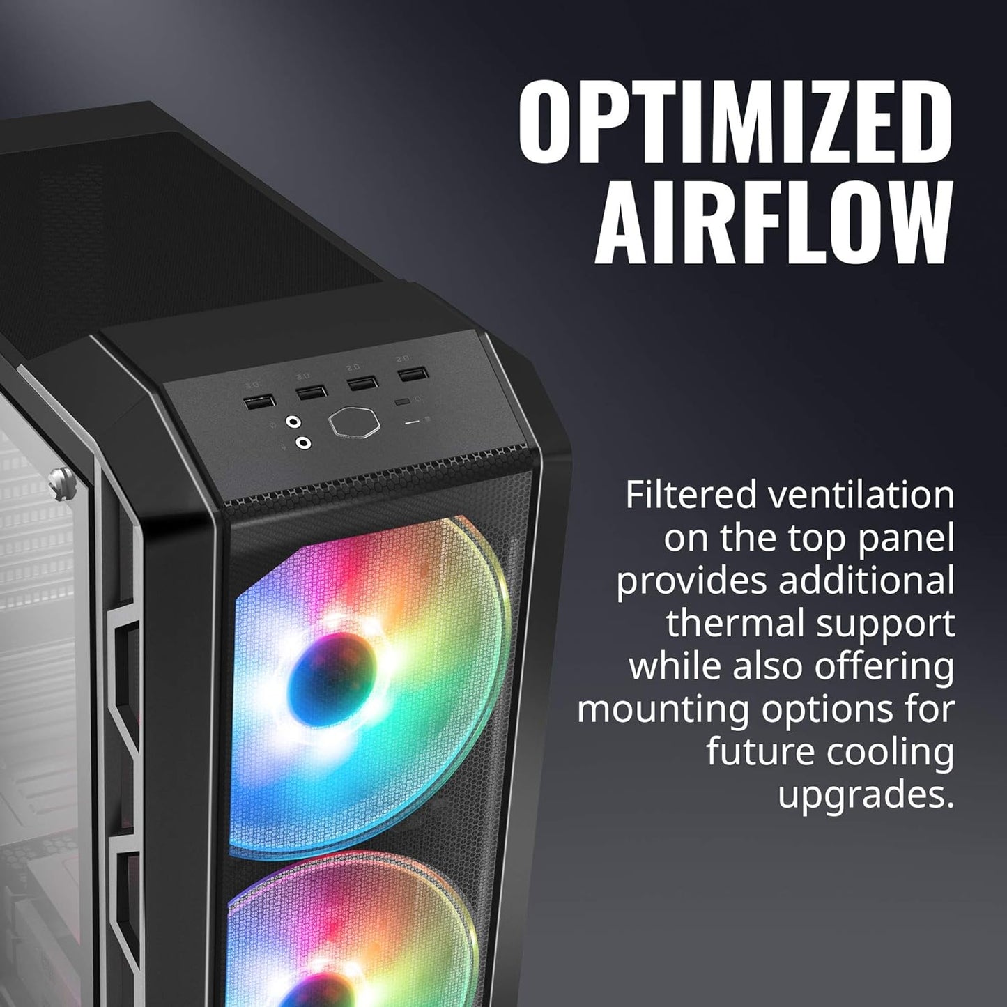 Cooler Master MasterCase H500 ARGB - PC Case with Dual 200mm Fans for High-Volume Airflow, Mesh and Transparent Front Chassis Panels, Flexible ATX Hardware Capacity